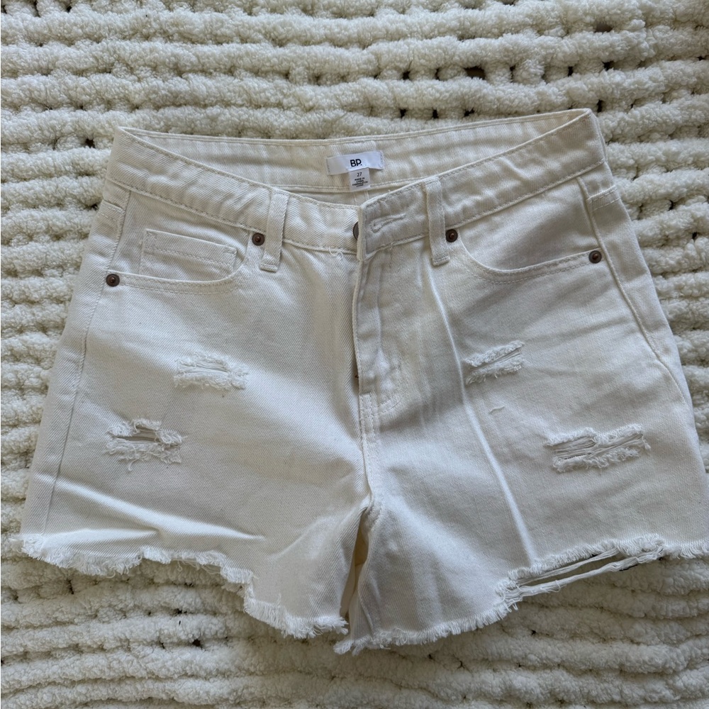 BP Cream Distressed Jean Shorts